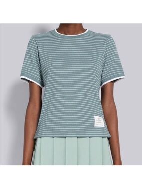 Thom Browne Sage Green Striped Short Sleeve Tee stretch